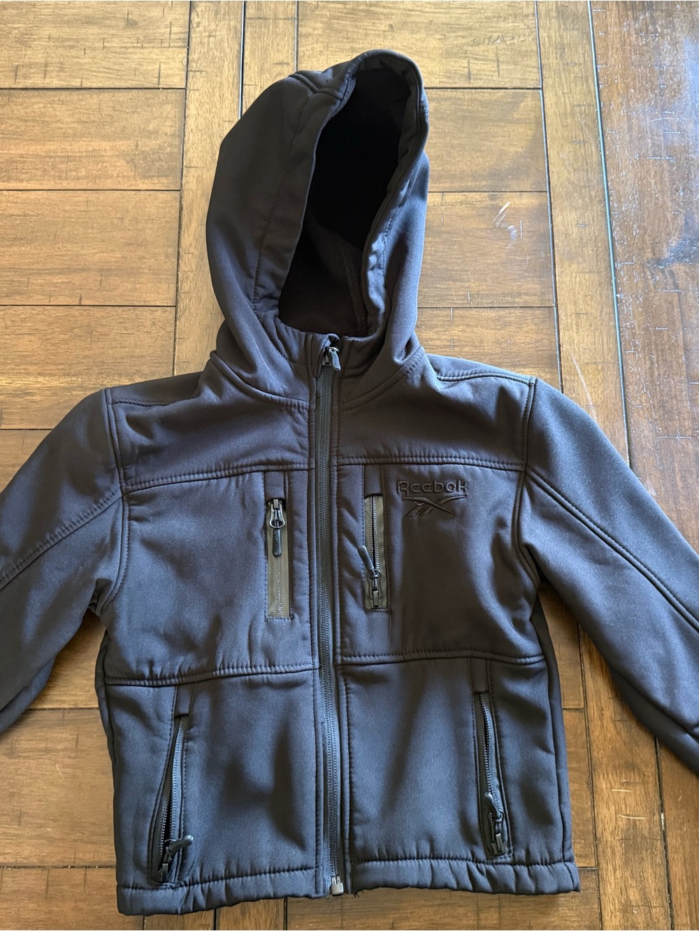 Reebok Boys' Black Hooded Zip Jacket Polar fleece lined, size 4 years
